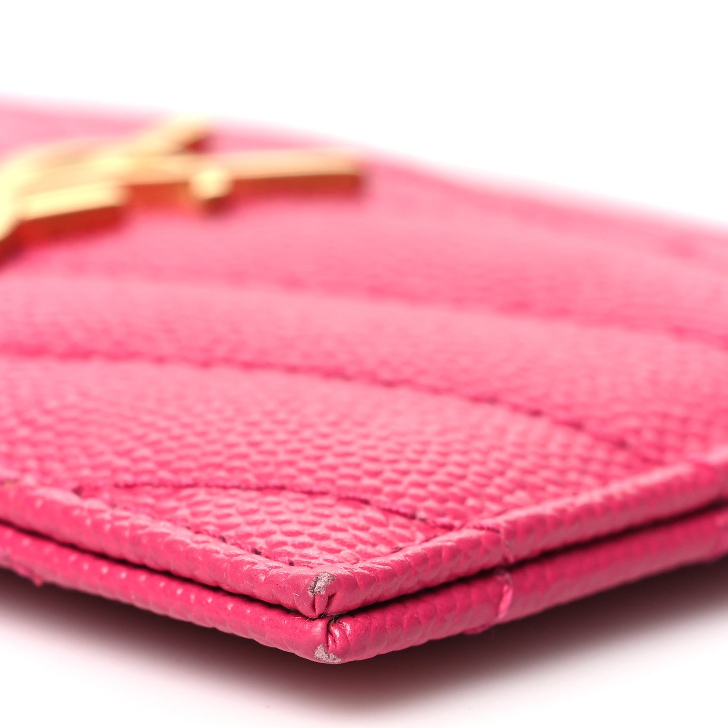 Saint Laurent Grain De Poudre Matelasse Chevron Monogram Credit Card Case Fresh Fuxia 10 of 10