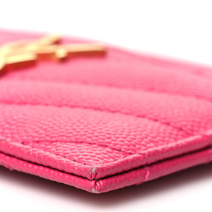 Saint Laurent Grain De Poudre Matelasse Chevron Monogram Credit Card Case Fresh Fuxia 10 of 10