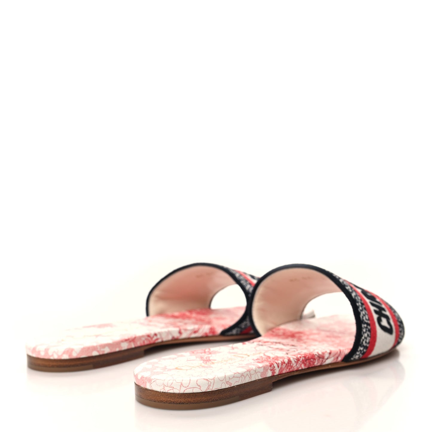 Canvas Embroidered Dioramour Dway Mules Slide Sandals 36 Red