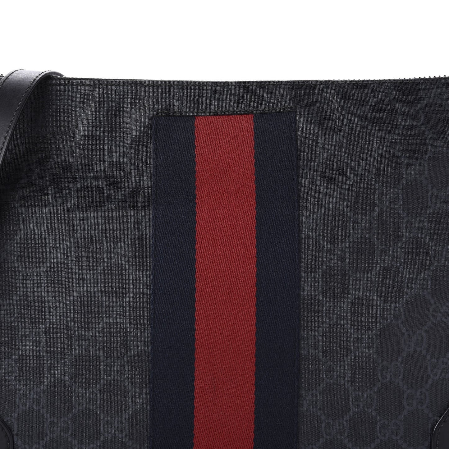 Soft GG Supreme Monogram Appia Calfskin Web East West Messenger Bag Black Grey