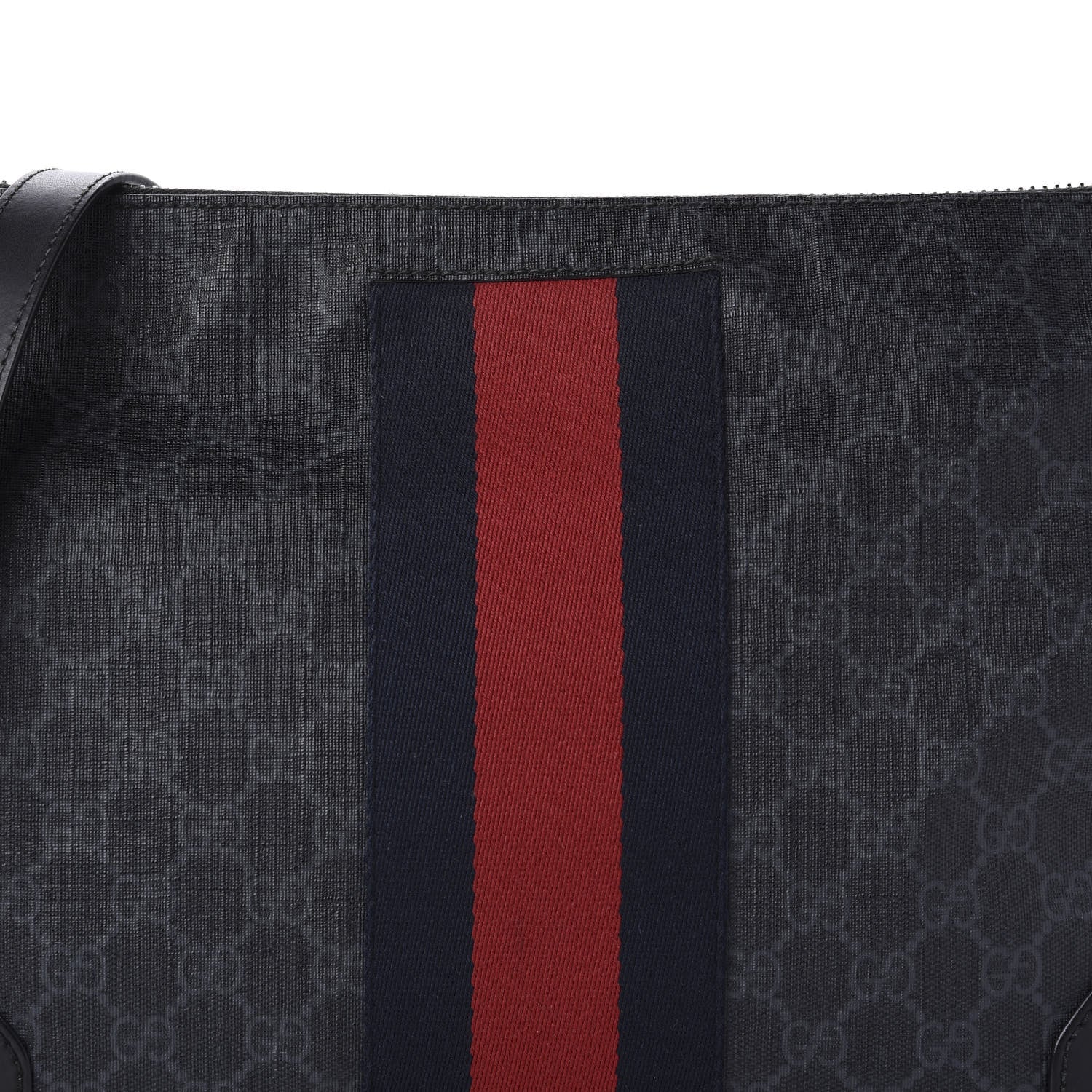 Gucci Soft GG Supreme Monogram Appia Calfskin Web East West Messenger Bag Black Grey 10 of 10