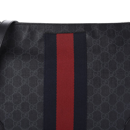 Gucci Soft GG Supreme Monogram Appia Calfskin Web East West Messenger Bag Black Grey 10 of 10