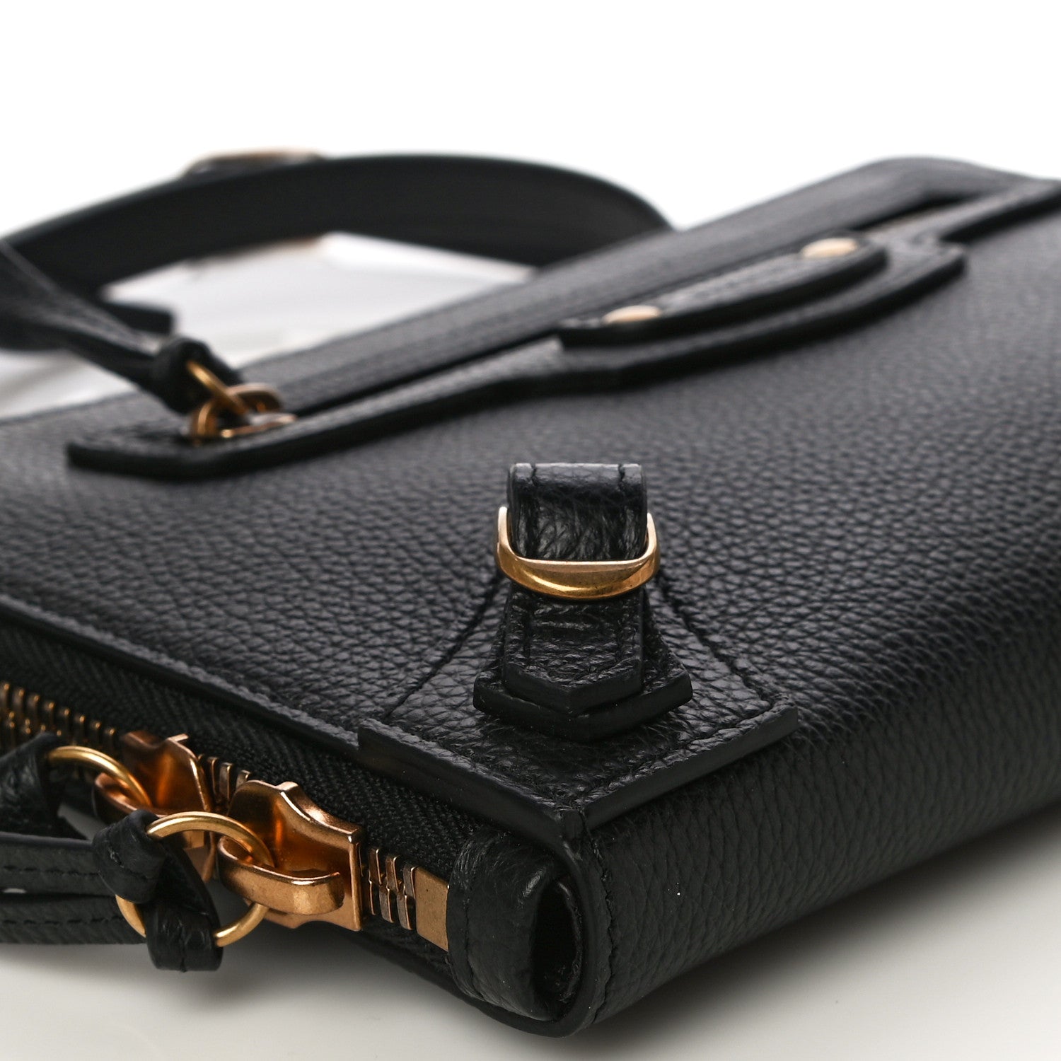 Balenciaga Grained Calfskin Neo Classic Gold Hardware Zip Around Crossbody Black 10 of 11