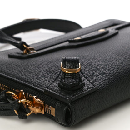 Balenciaga Grained Calfskin Neo Classic Gold Hardware Zip Around Crossbody Black 10 of 11