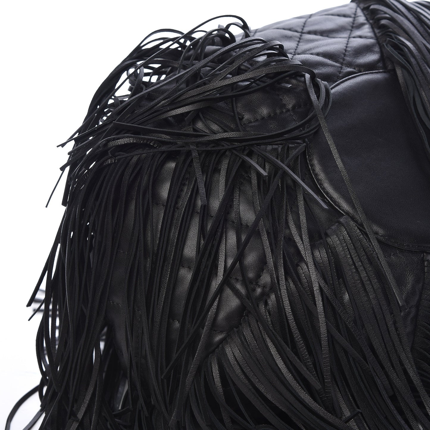 Lambskin Quilted Western Baluchon Fringe Bag Black