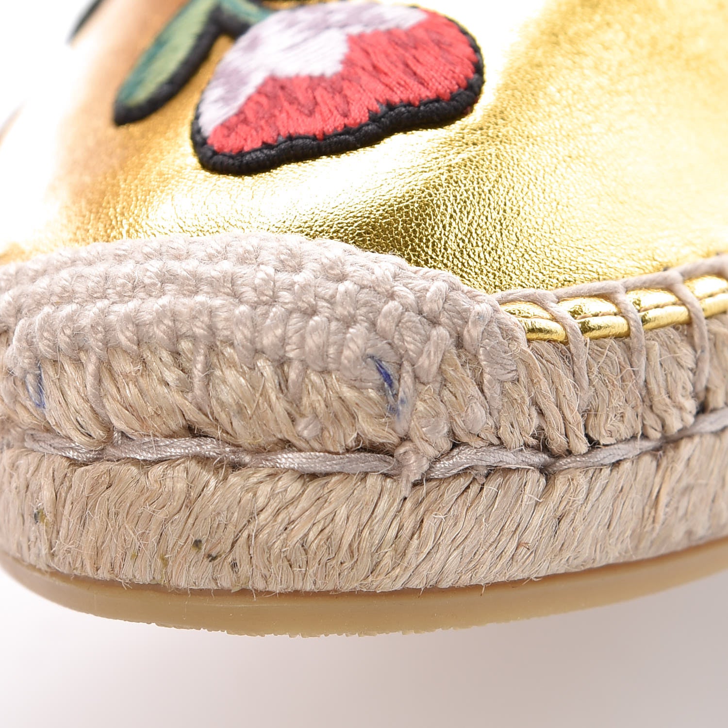 Gucci Metallic Nappa Ophelia Espadrilles 37.5 Gold 10 of 11