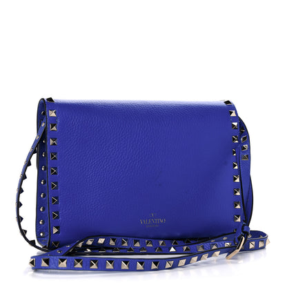 Valentino Garavani Pebbled Calfskin Medium Rockstud Flip Lock Crossbody Bag Acid Blue 3 of 13