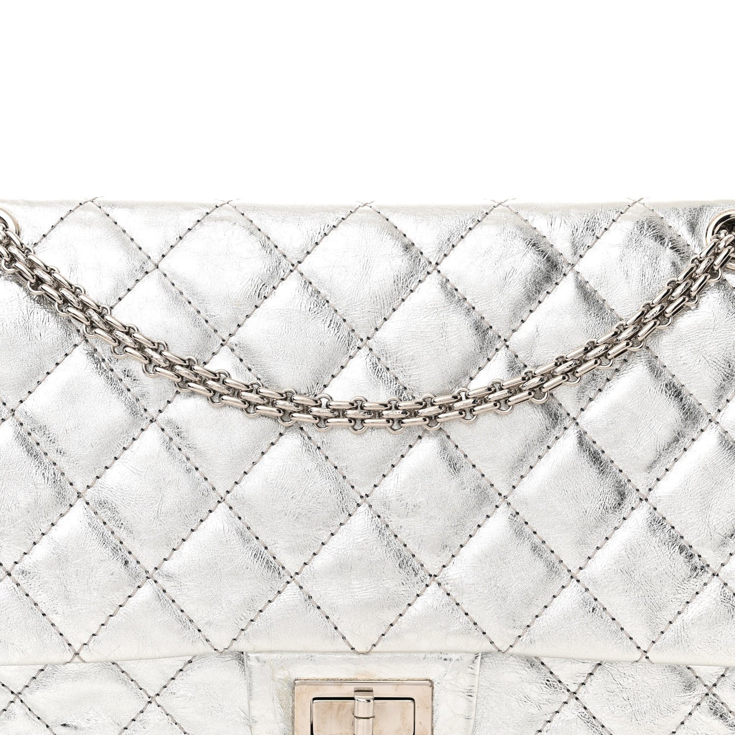 Metallic Aged Calfskin Quilted 2.55 Reissue 227 Flap Silver