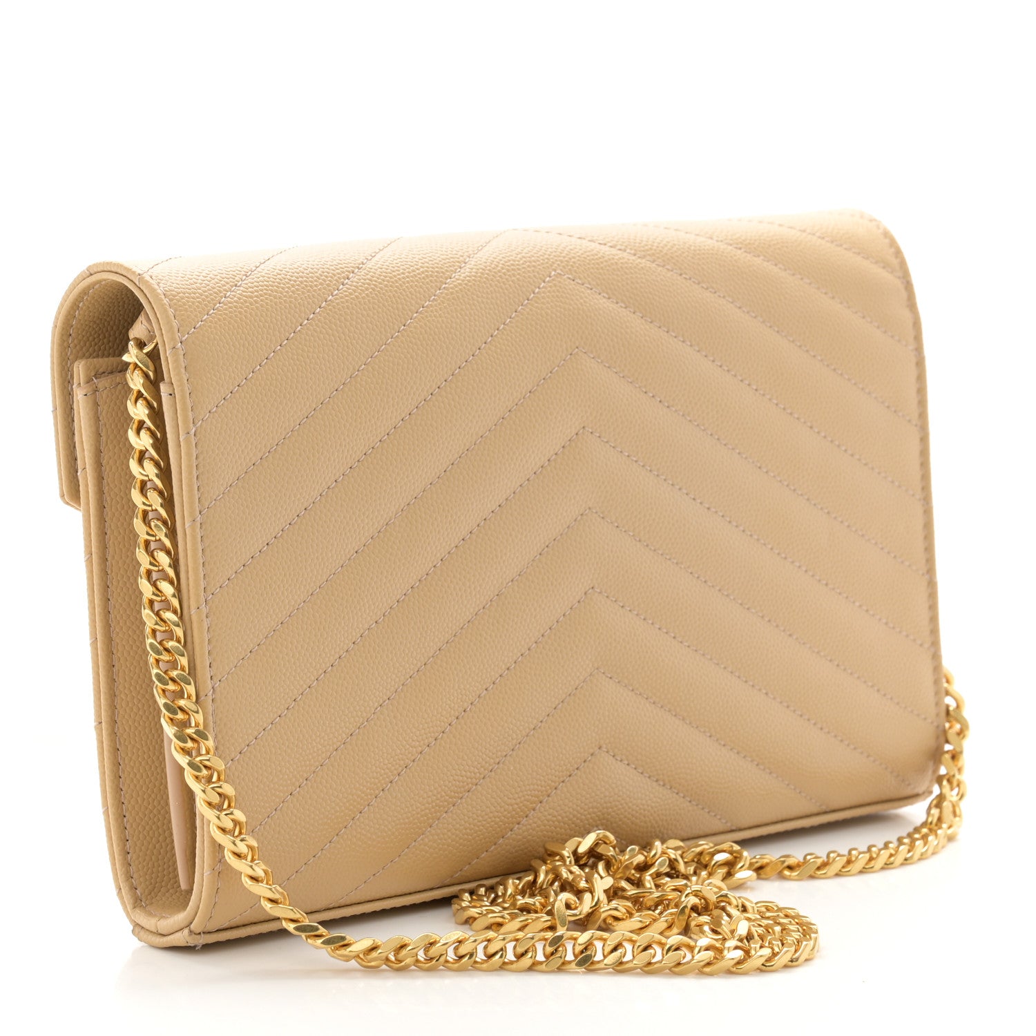 Saint Laurent Grain De Poudre Matelasse Chevron Monogram Chain Wallet Nude Powder 3 of 10