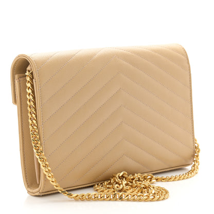 Saint Laurent Grain De Poudre Matelasse Chevron Monogram Chain Wallet Nude Powder 3 of 10