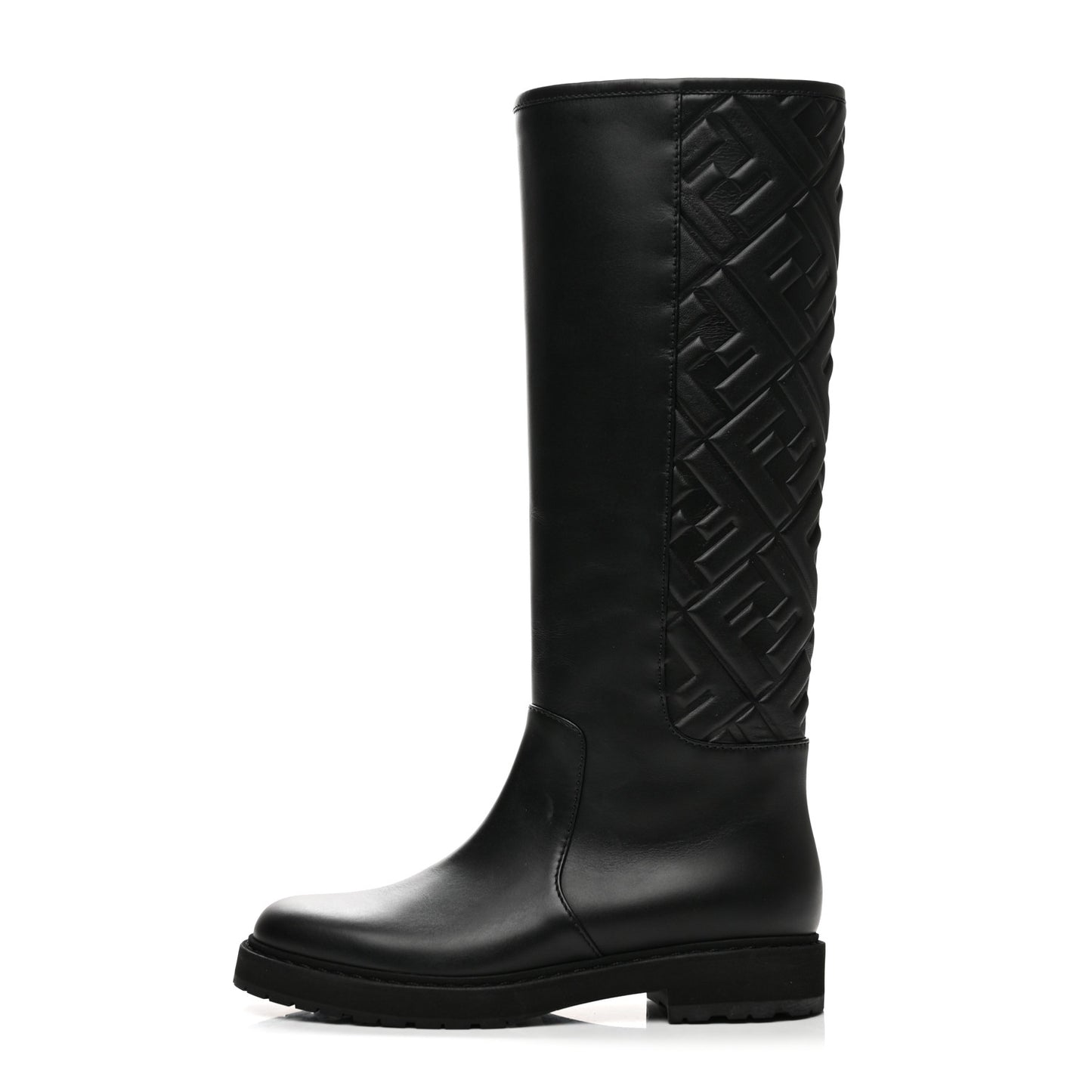 Vitello Nappa FF Embossed Tall Boots 37 Black