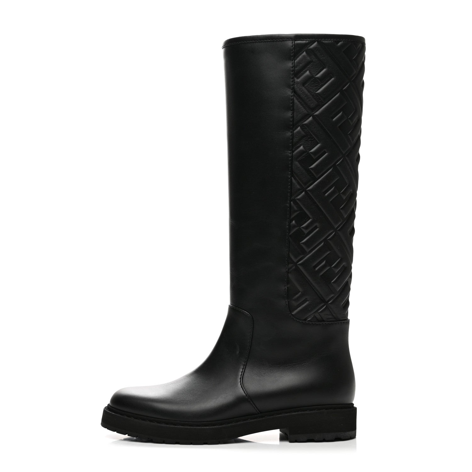 Fendi Vitello Nappa FF Embossed Tall Boots 37 Black 1 of 8