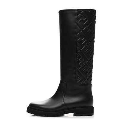 Fendi Vitello Nappa FF Embossed Tall Boots 37 Black 1 of 8