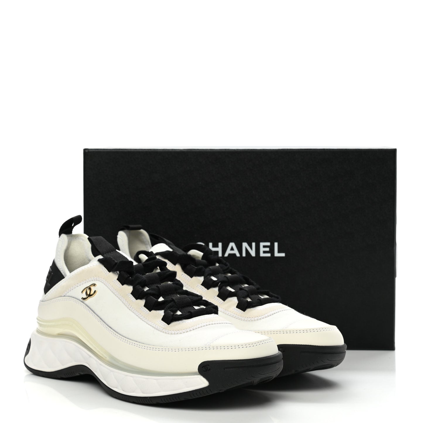 Velvet Calfskin Mixed Fibers CC Sneakers 41 Ivory Black