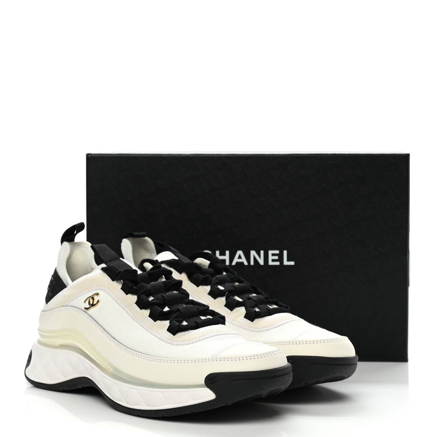 Chanel Velvet Calfskin Mixed Fibers CC Sneakers 41 Ivory Black 9 of 9