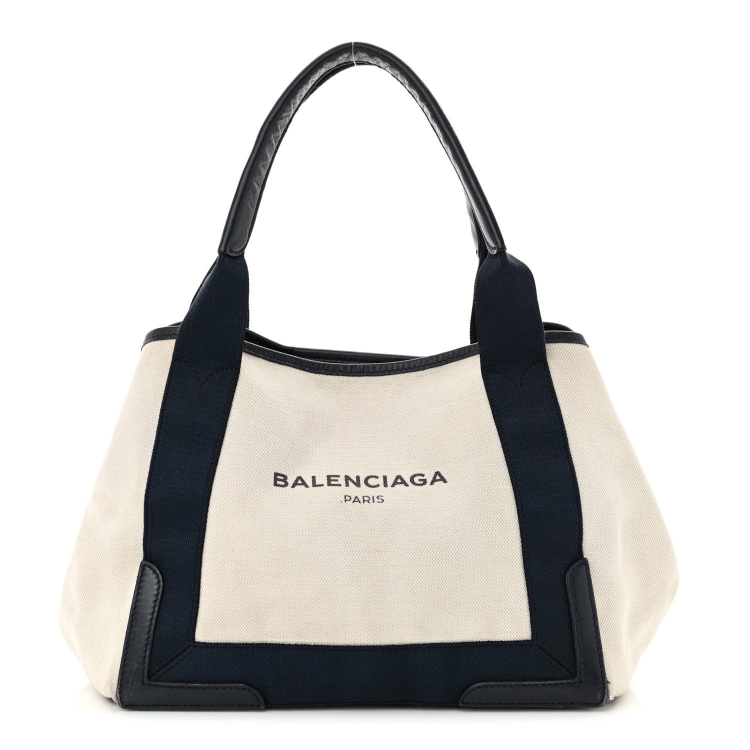 Balenciaga Cotton Canvas Satin Calfskin S Navy Cabas Natural Black 1 of 19