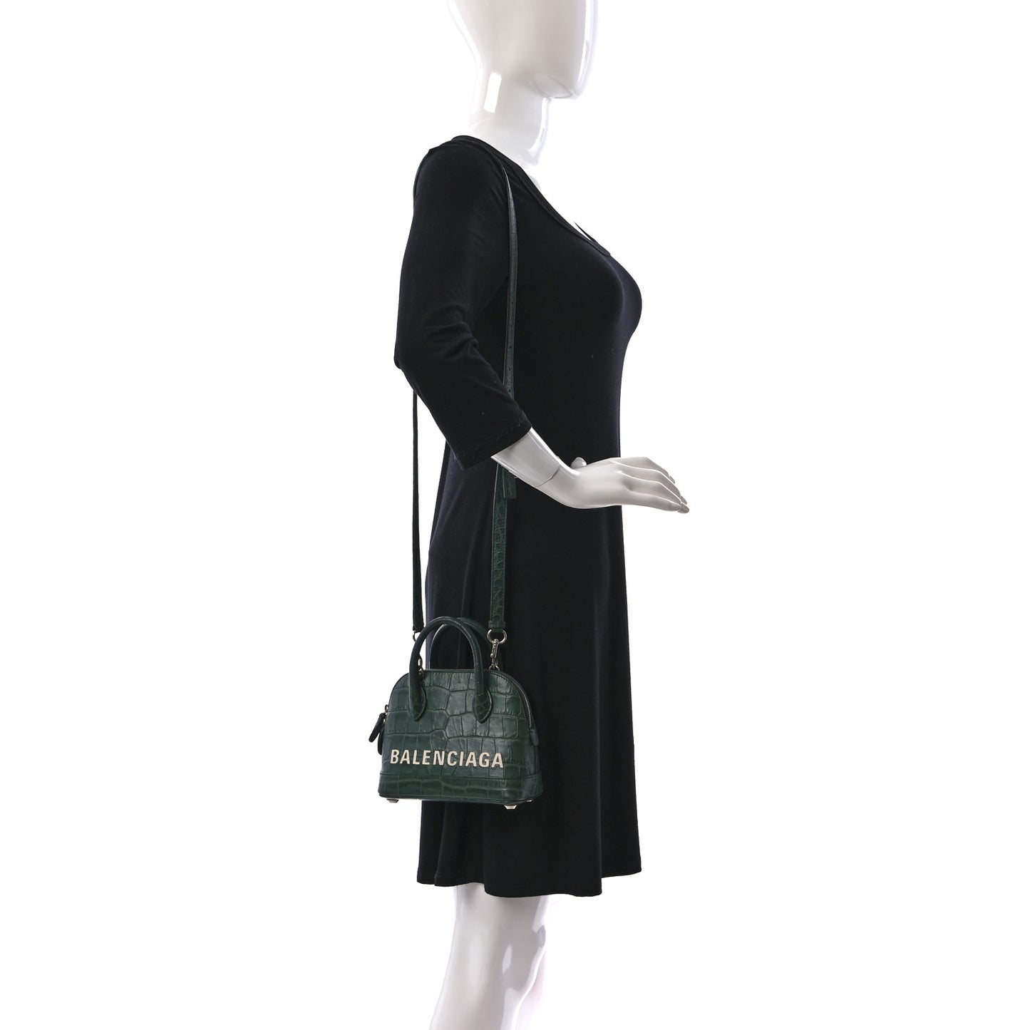 Calfskin Logo Crocodile Embossed XXS Ville Top Handle Bag Dark Green White