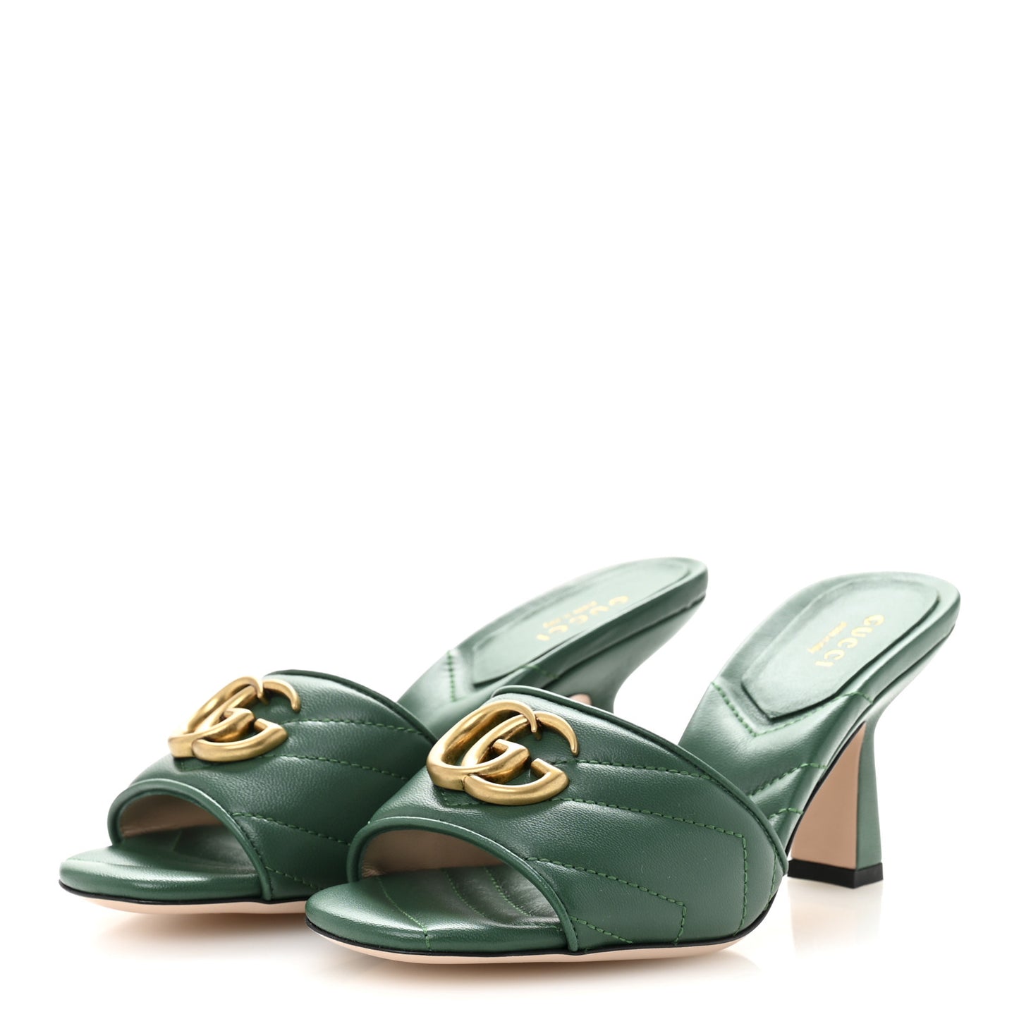 Nappa Matelasse GG Marmont 75mm Slide Sandals 35.5 Emerald