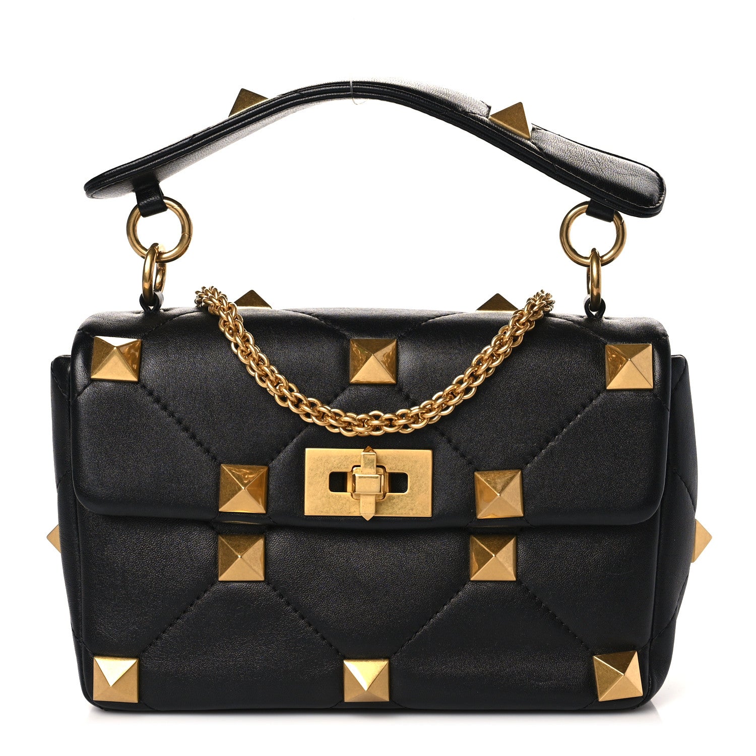 Valentino Garavani Nappa Medium Roman Stud Shoulder Bag Black 1 of 8
