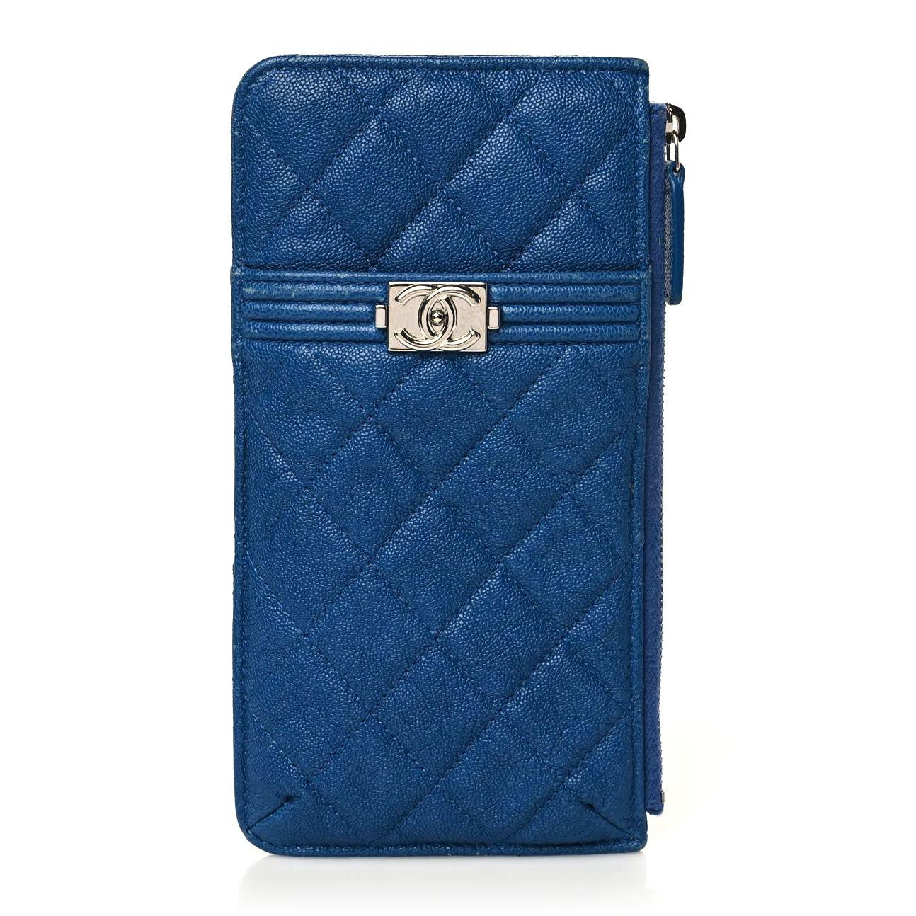 Caviar Quilted Boy Flat Wallet Pouch Blue