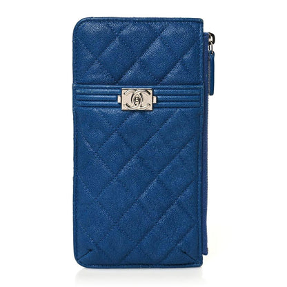 Chanel Caviar Quilted Boy Flat Wallet Pouch Blue 1 of 11