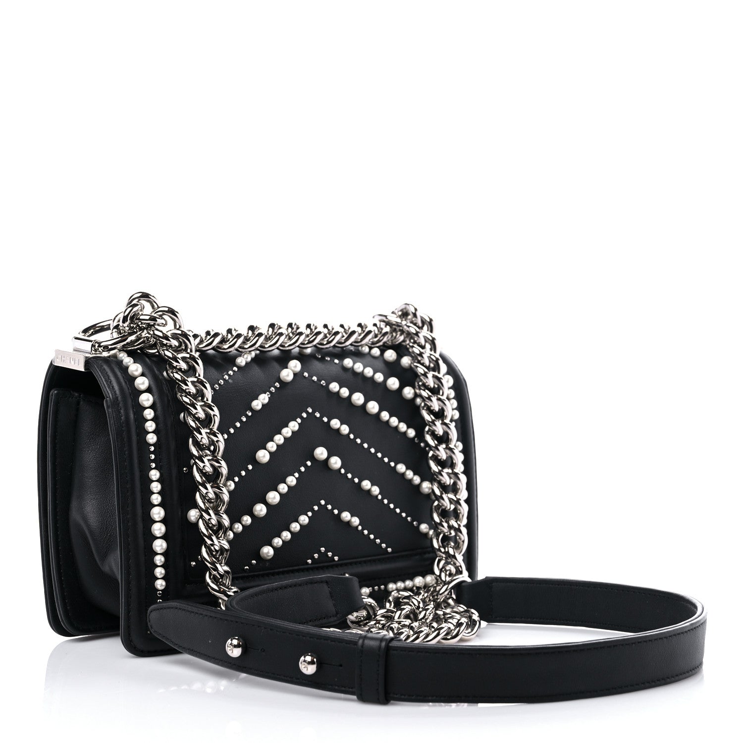 Chanel Calfskin Pearl Chevron Small Boy Flap Black 3 of 13