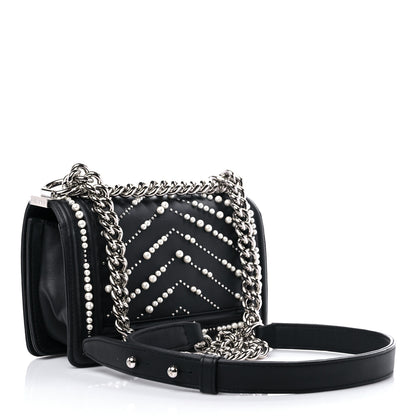 Chanel Calfskin Pearl Chevron Small Boy Flap Black 3 of 13