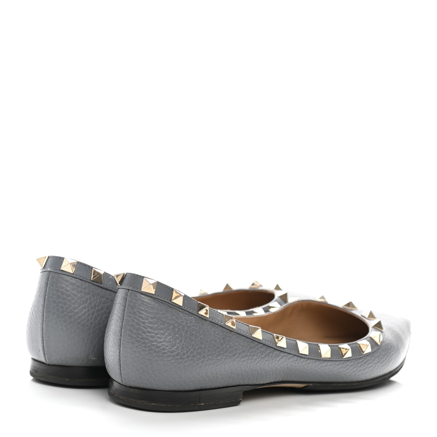 Pebbled Calfskin Rockstud Ballerina Flats 40 Light Stone