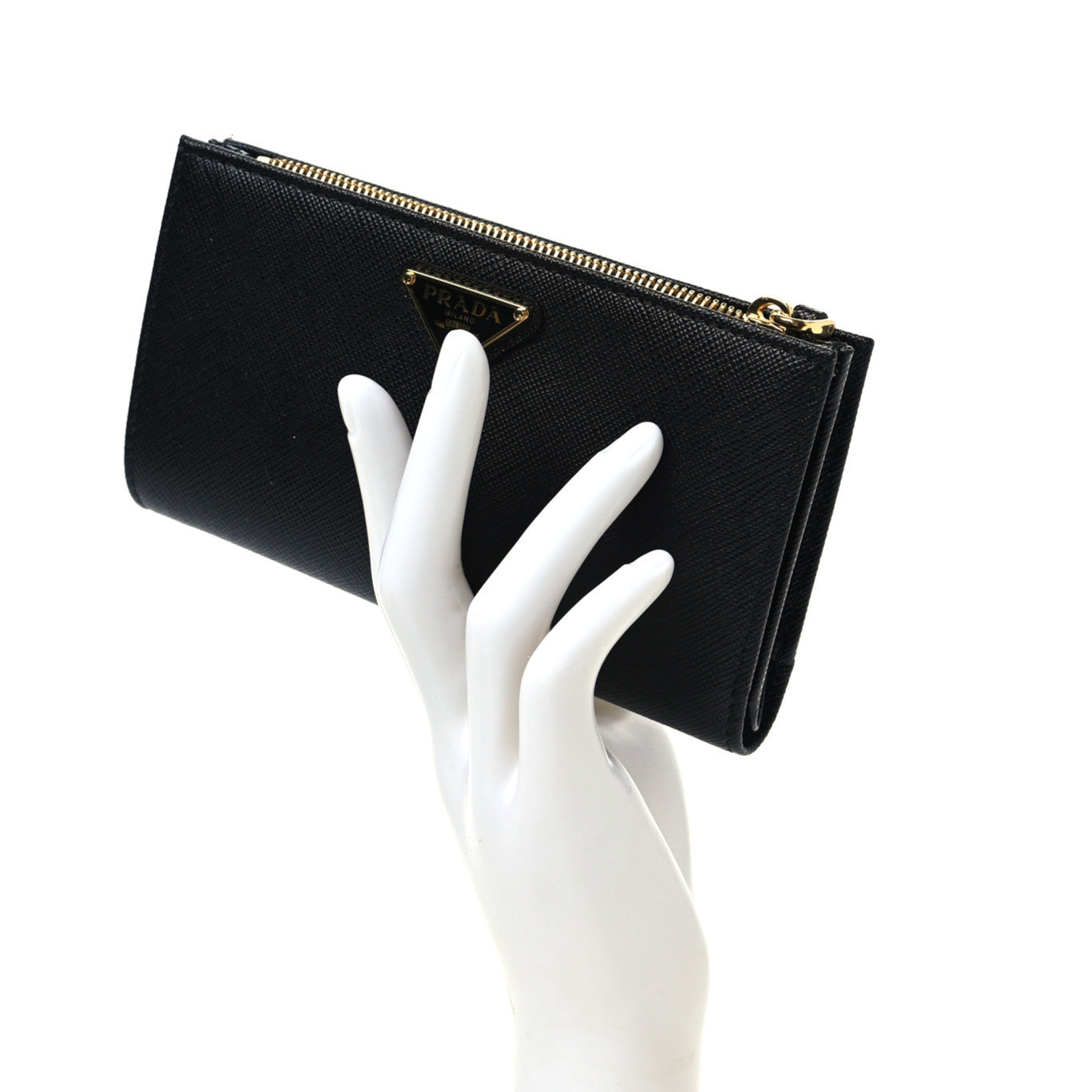 Prada Saffiano Triangle Continental Zip Wallet Black 2 of 7