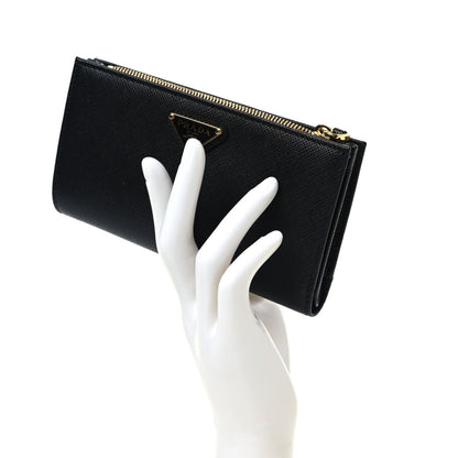 Prada Saffiano Triangle Continental Zip Wallet Black 2 of 7
