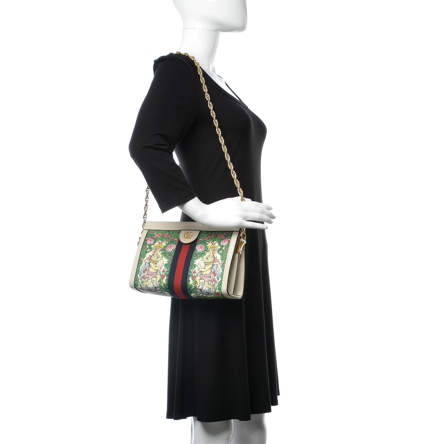 X YUKO HIGUCHI Canvas Calfskin GG Web Yuko Higuchi Print Small Ophidia Chain Shoulder Bag White