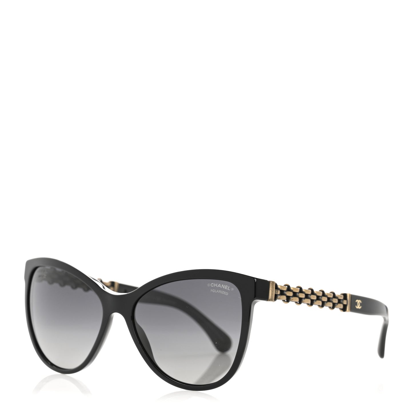 Acetate Polarized Cat Eye Chain Sunglasses 5326 Black