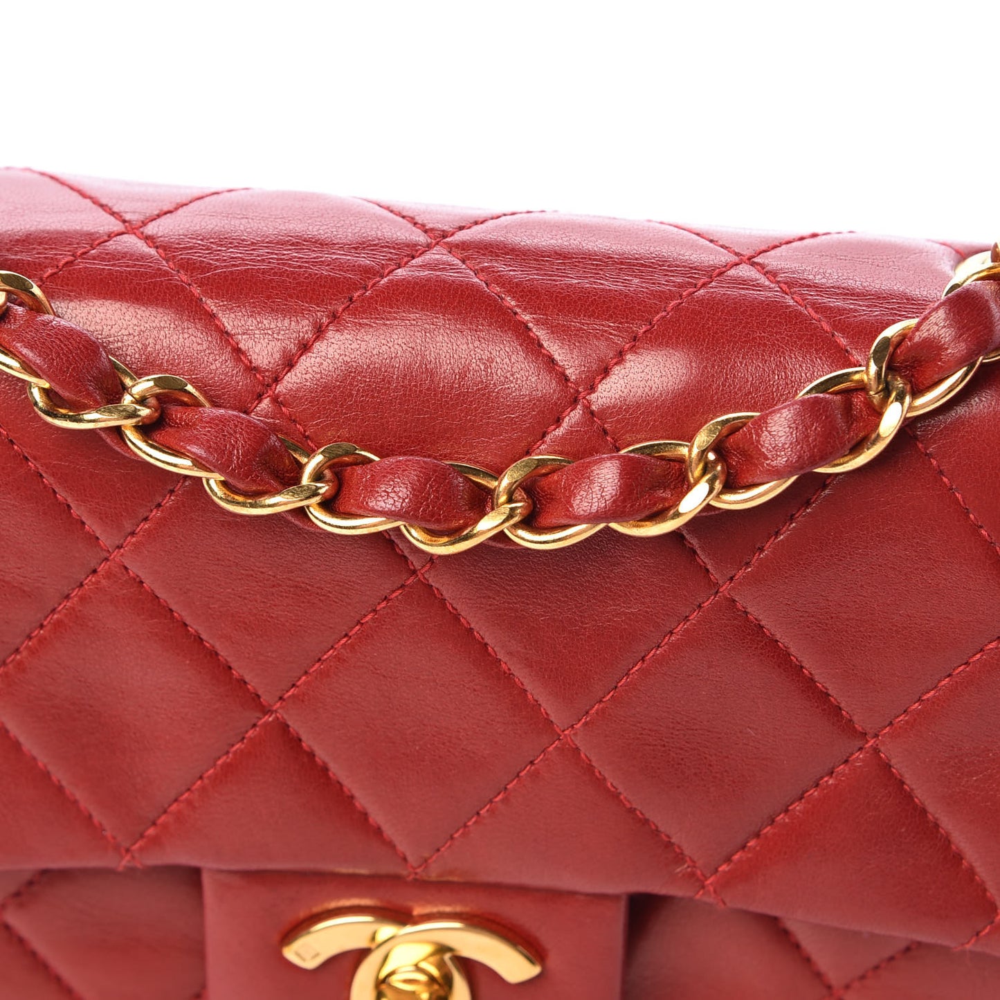 Lambskin Quilted Mini Square Flap Red