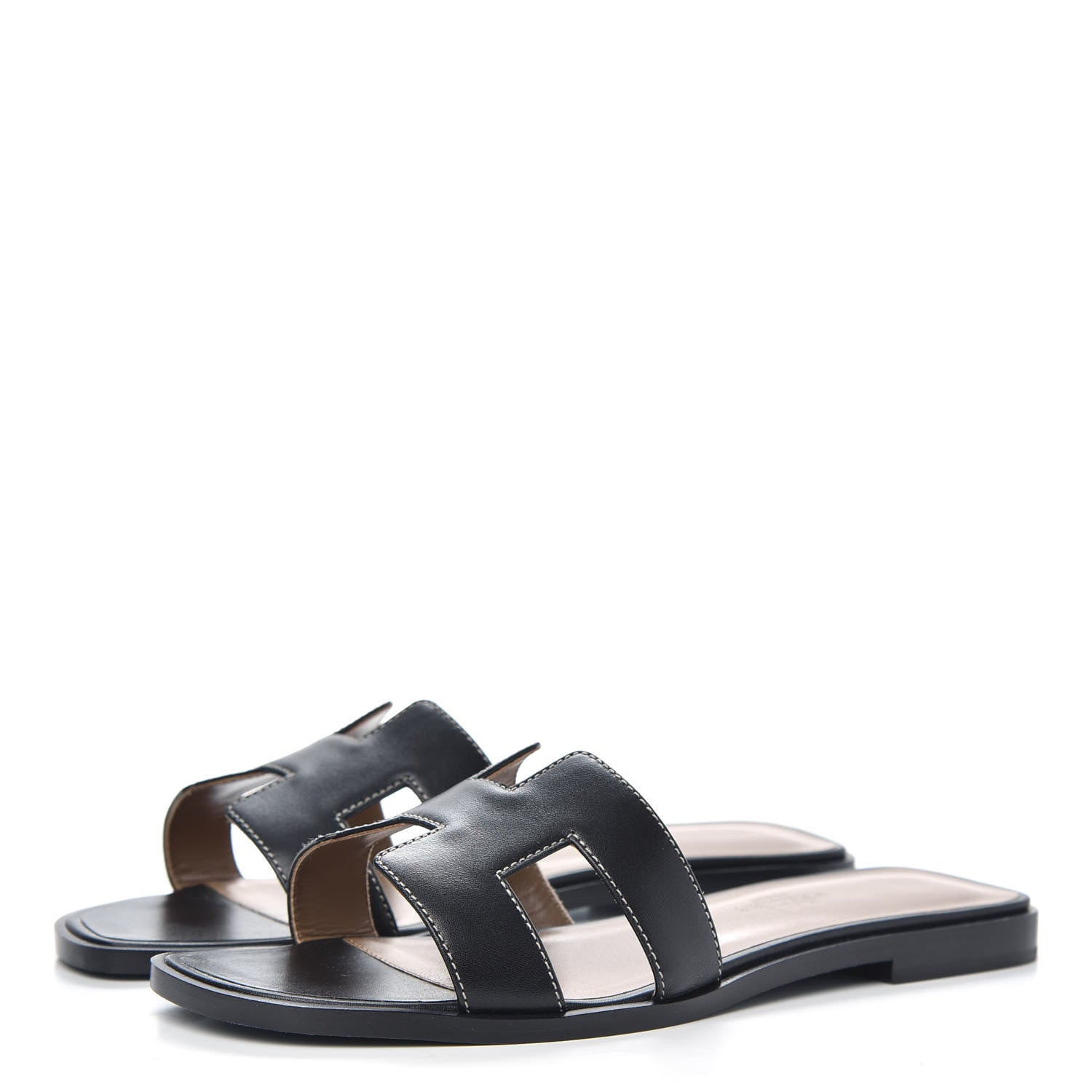 Hermes Box Calfskin Oran Sandals 35.5 Black 3 of 9