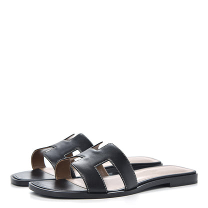 Hermes Box Calfskin Oran Sandals 35.5 Black 3 of 9