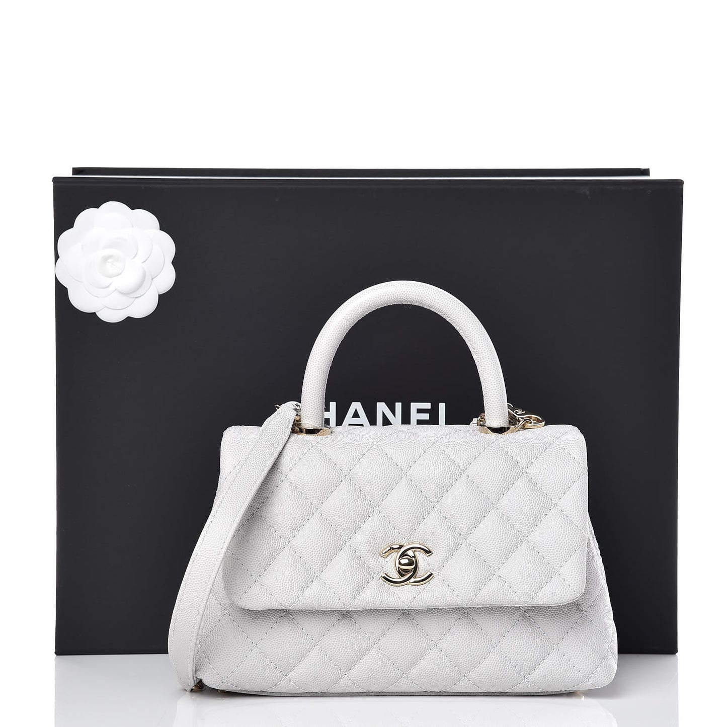 Caviar Quilted Mini Coco Handle Flap Light Grey