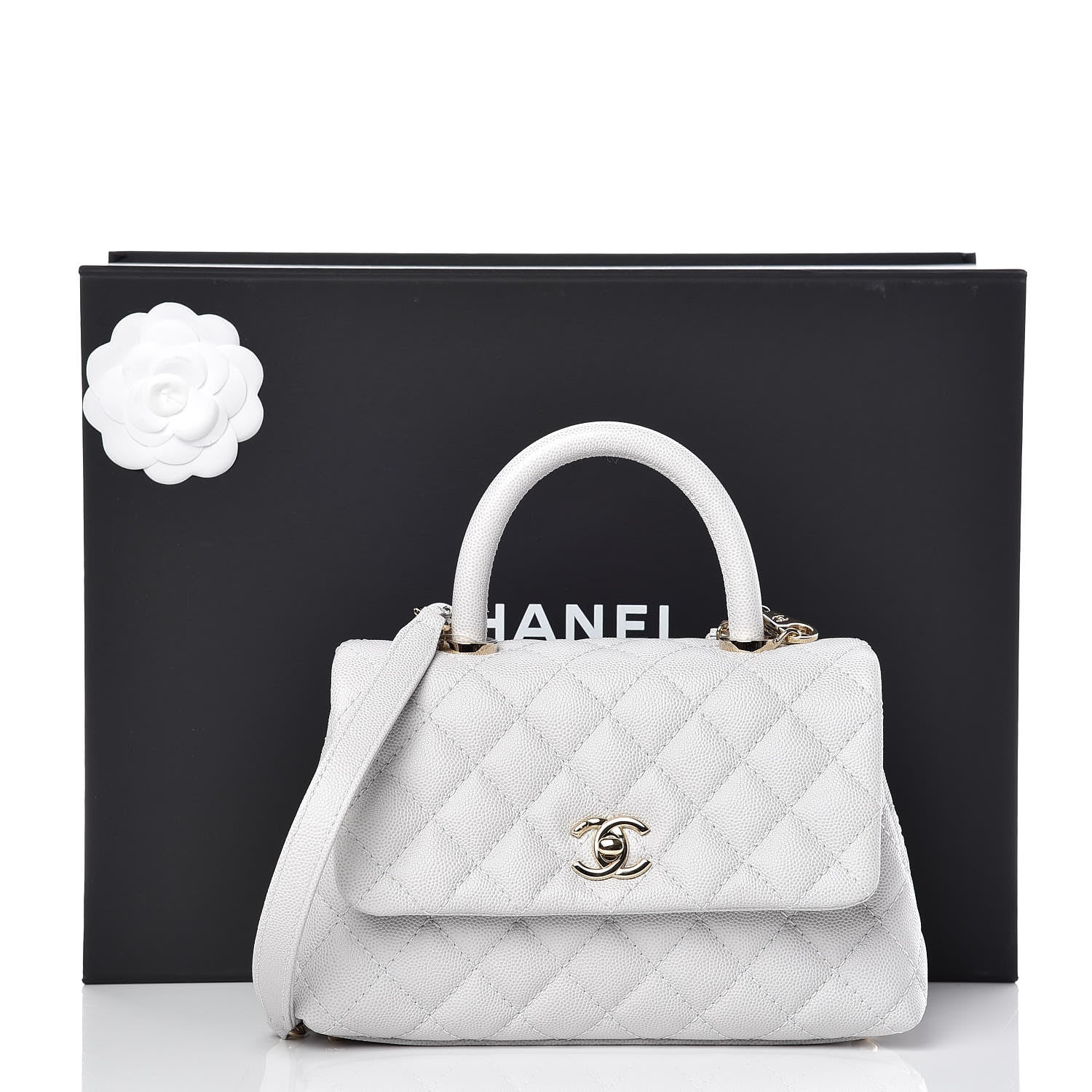 Chanel Caviar Quilted Mini Coco Handle Flap Light Grey 12 of 12