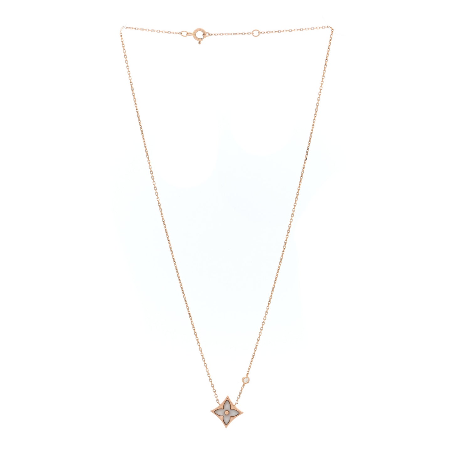18K Pink Gold Diamond Mother of Pearl Color Blossom BB Star Pendant Necklace
