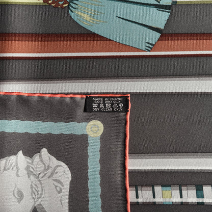 Hermes Silk Cannes Et Cannes Scarf 90 Anthracite Vert Quetsche 4 of 4