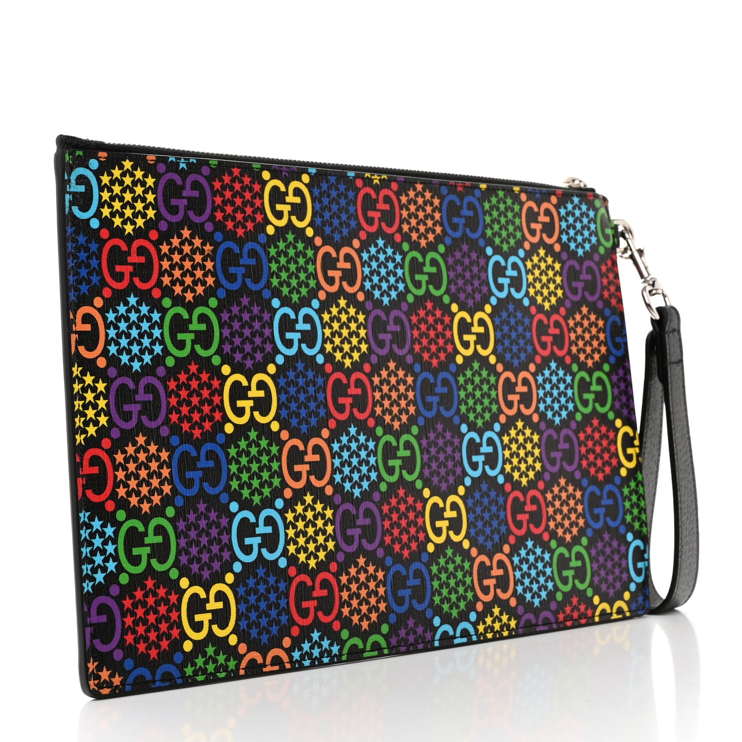 GG Supreme Monogram Psychedelic Zip Wristlet Pouch Black Multicolor