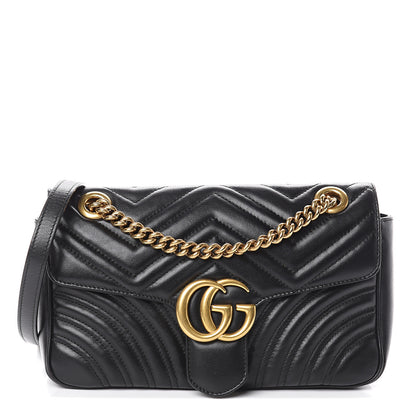 Gucci Calfskin Matelasse Small GG Marmont Shoulder Bag Black 1 of 8