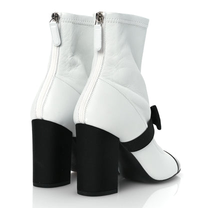 Chanel Stretch Lambskin Patent Calfskin Pearl CC Bow Cap Toe Short Boots 37 White Black 5 of 11