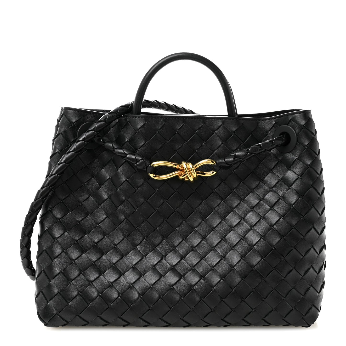 Nappa Intrecciato Medium Andiamo Shoulder Bag Black