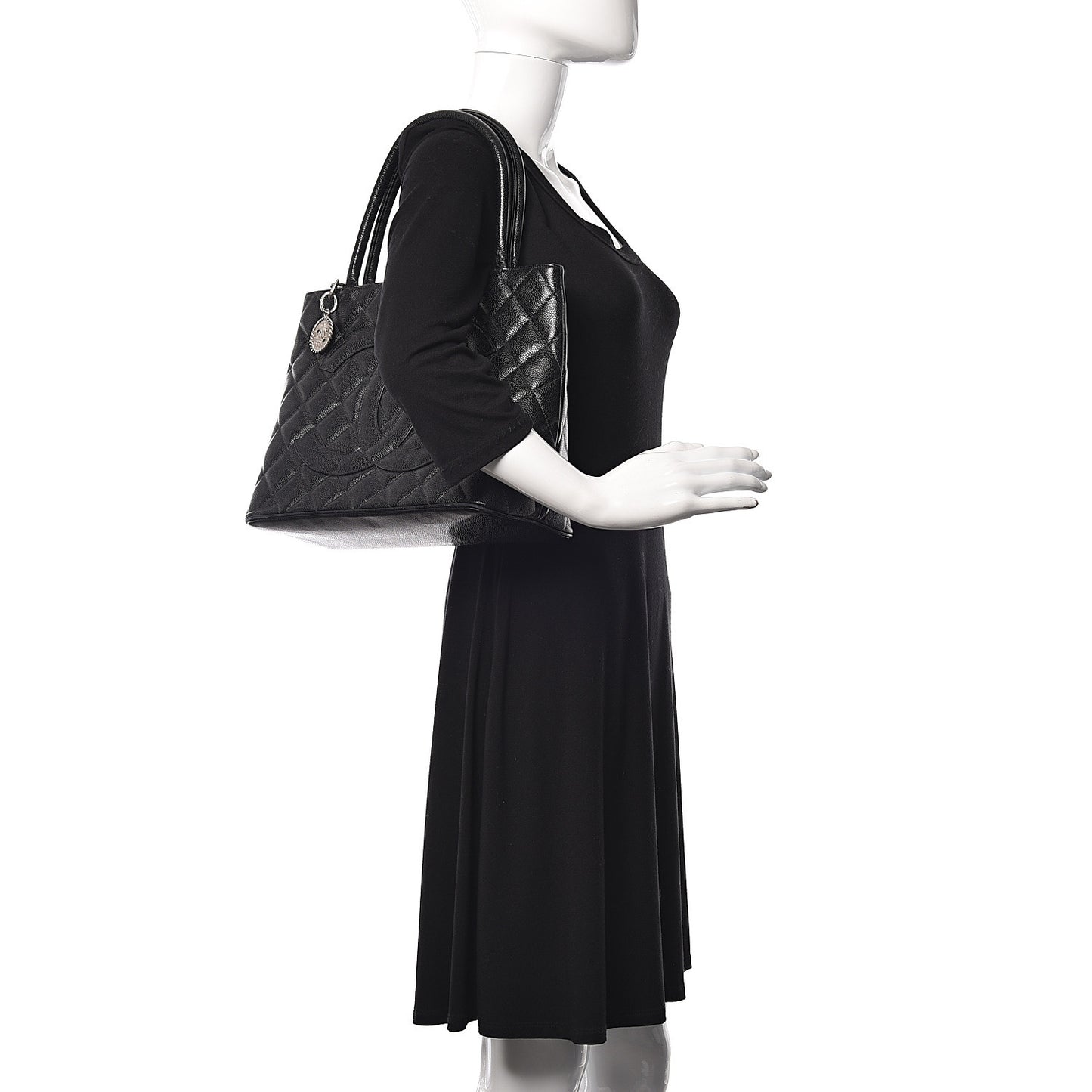 Caviar Quilted Medallion Tote Black