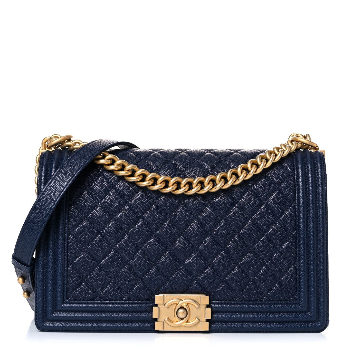 Caviar Quilted New Medium Boy Flap Dark Navy Blue