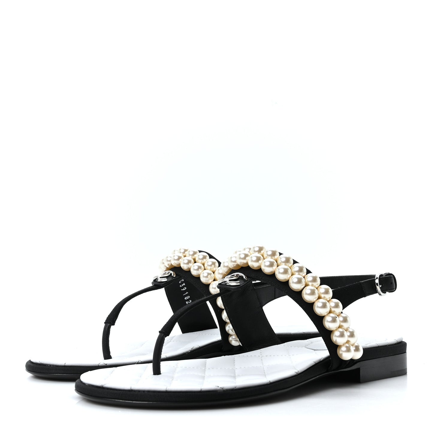 Grosgrain Pearl CC Sandals 37 Black