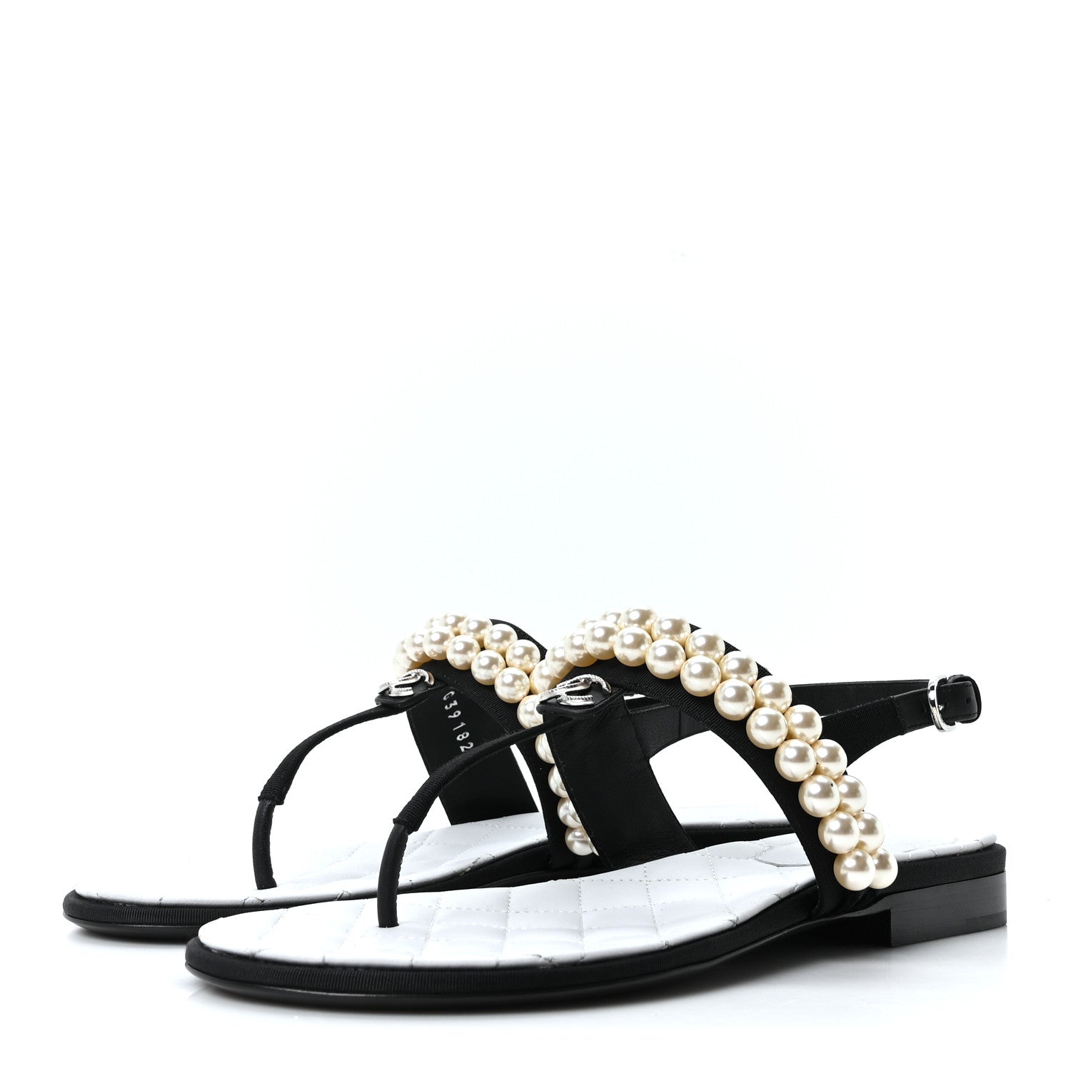 Chanel Grosgrain Pearl CC Sandals 37 Black 4 of 10