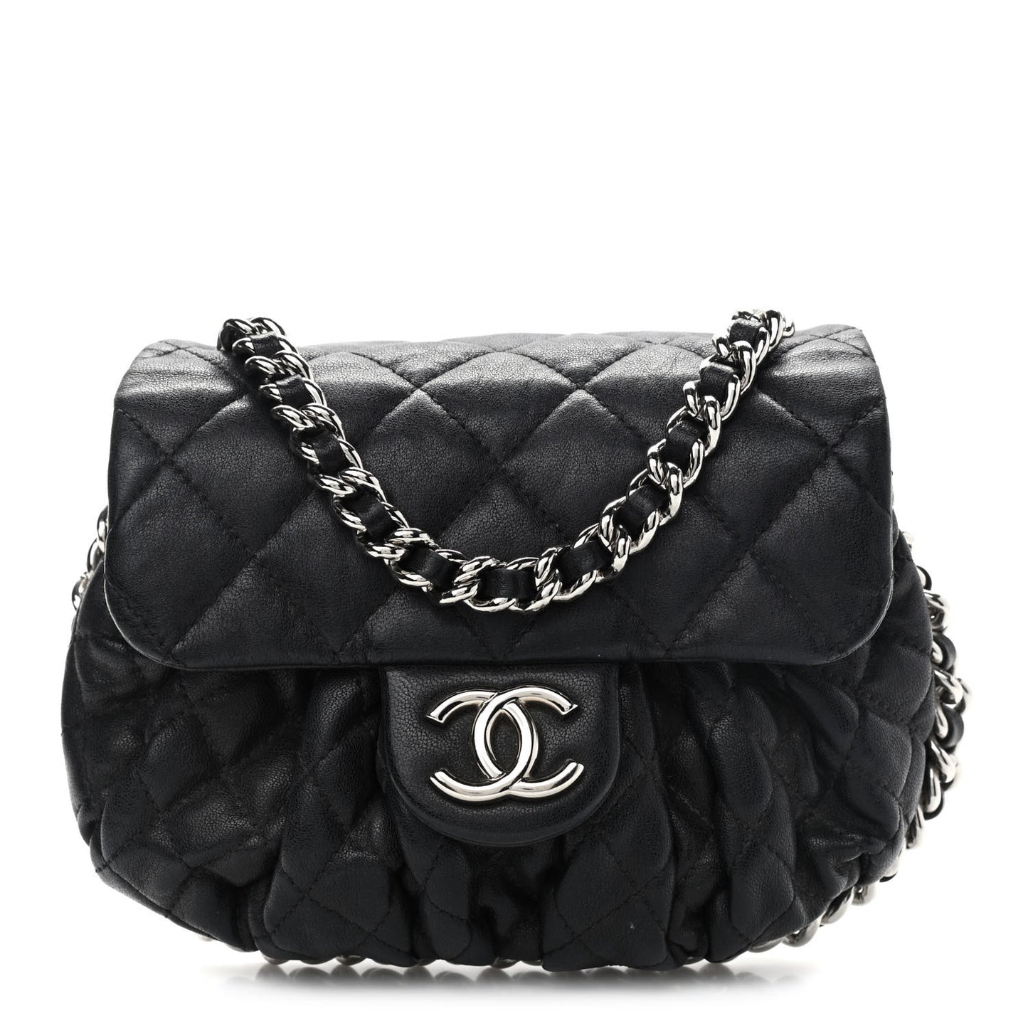 Washed Lambskin Quilted Mini Chain Around Flap Black