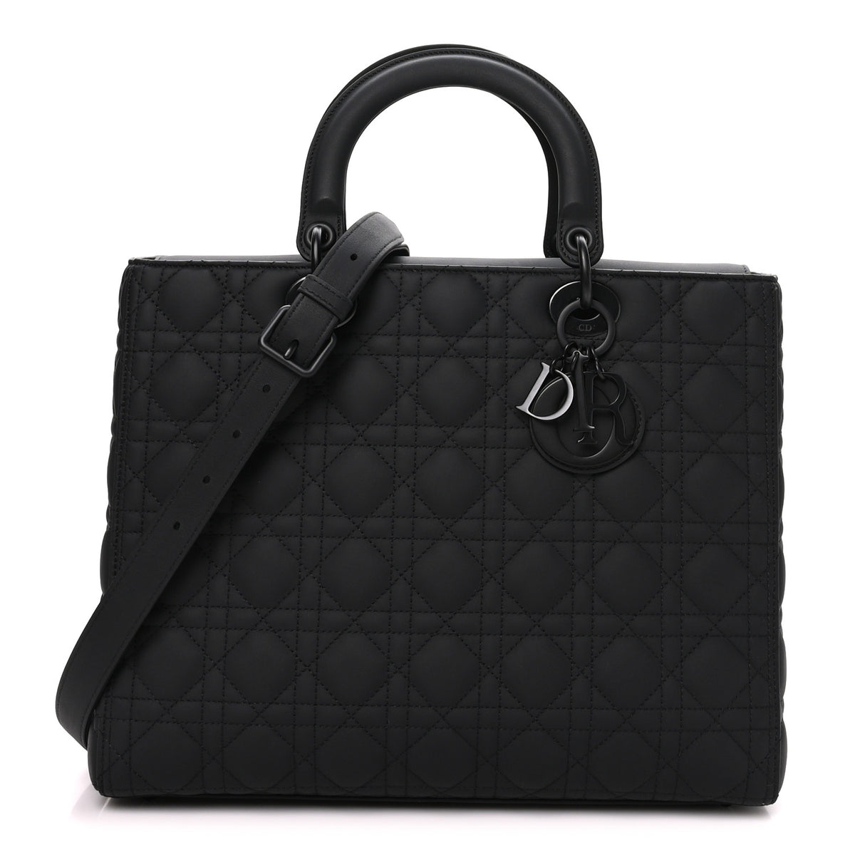 Ultra Matte Calfskin Cannage Large Lady Dior Black