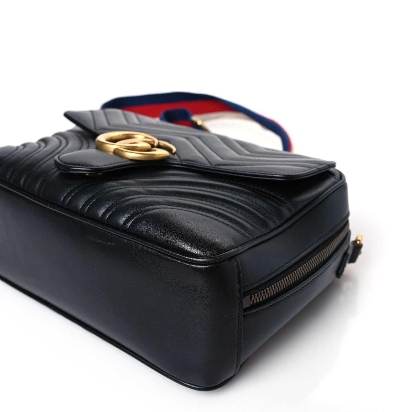 Calfskin Matelasse Sylvie Web Small GG Marmont Top Handle Shoulder Bag Black